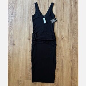 ★NWT JAMES PERSE V-Neck Ruched cotton-blend jersey midi dress Black Size2★